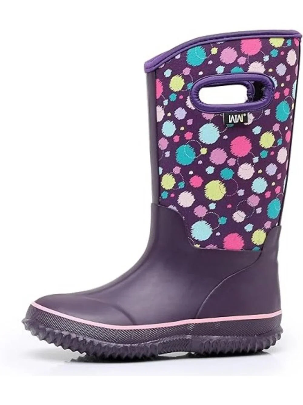 WTW Big Kid Size 1 Boots Rubber Rain Snow Waterproof Winter Mid-Calf Polka Dots